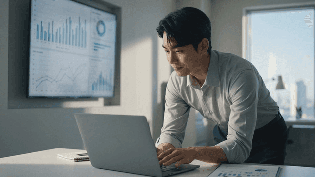 Man working on laptop in office