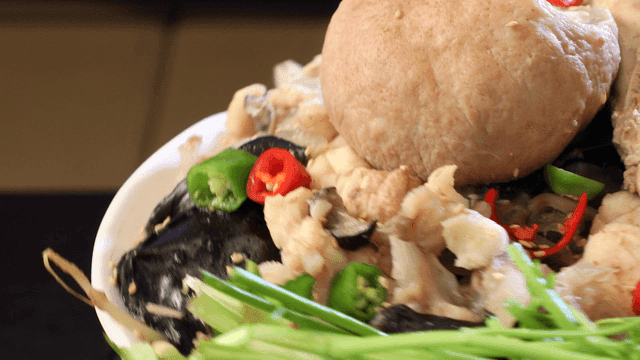 Plate filled with generous portions of boiled anglerfish