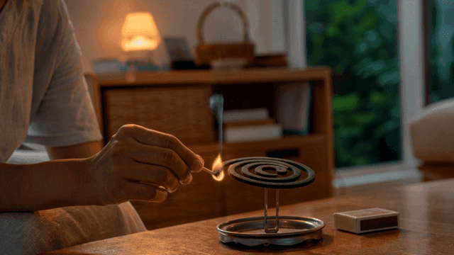 Sight of lighting mosquito coils at home