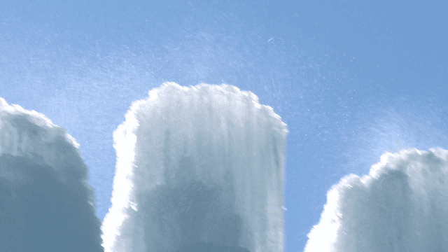 Frozen waterfalls glistening in sunlight