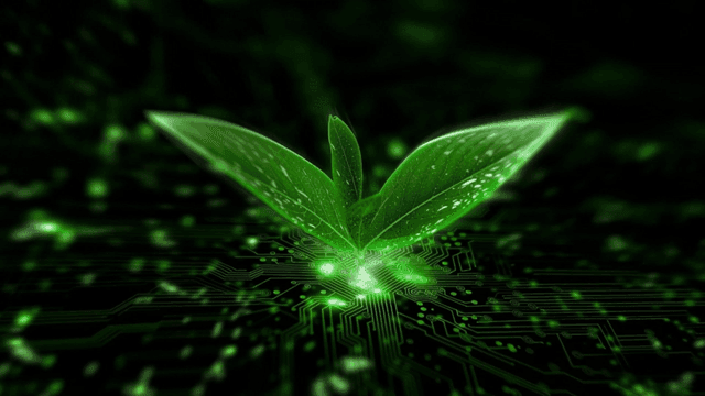 회로 기판 위의 녹색 잎