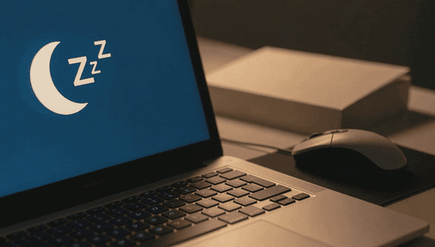 수면 모드 아이콘이 표시된 노트북