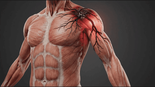 Detailed view of inflamed human muscles