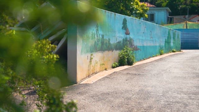 Painted Mural on a Suburban Street Wall of Village