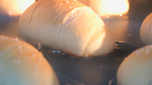 Salted butter rolls baking in the oven