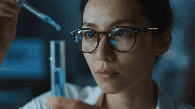 Scientist examining a liquid in a test tube