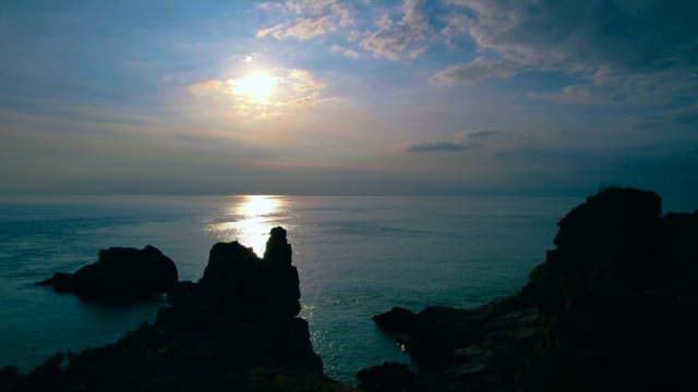 Pristine Seascape at Sunset with Rocky Cliffs