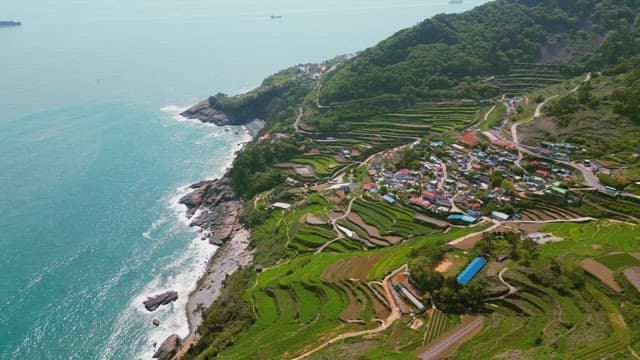 계단식 논이 있는 해안 마을