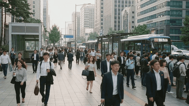 Busy city street with people commuting