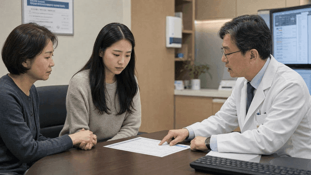 Doctor explained to two women in examination room