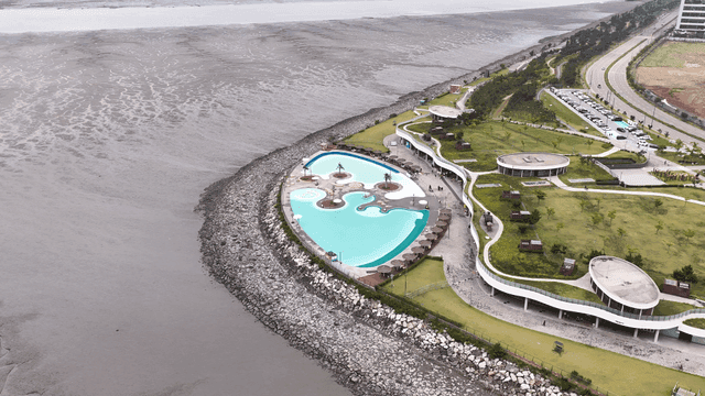 Beach with unique saltwater pool