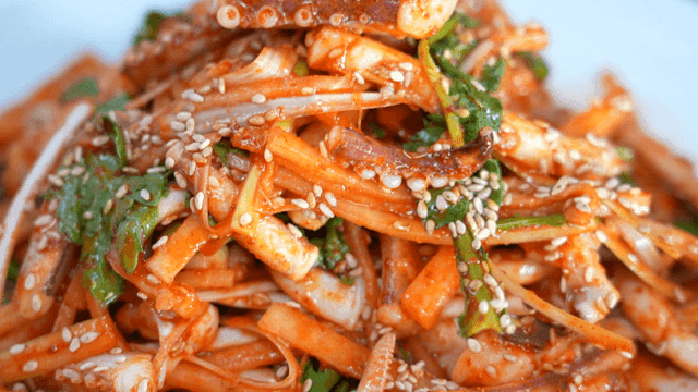 Spicy seasoned squid salad with sesame
