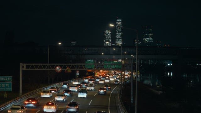 Night traffic on a busy city highway