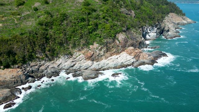 Coastal Cliffs with Lush Forests and Waves