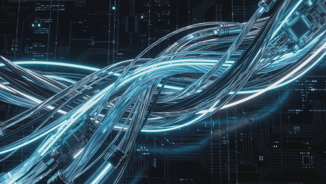 얽힌 빛나는 케이블과 회로