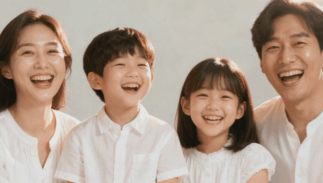행복한 가족이 함께 웃고 있는 모습