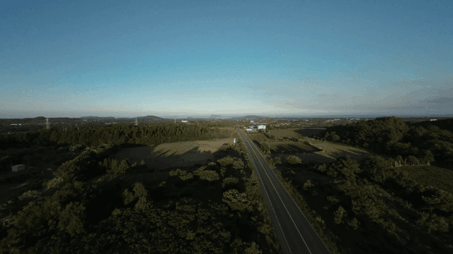 Aerial view of rural landscape with fields and roads