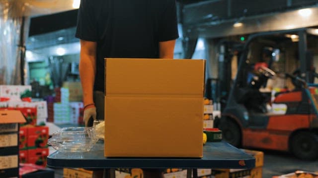 사람이 상자에 채소를 포장하는 모습