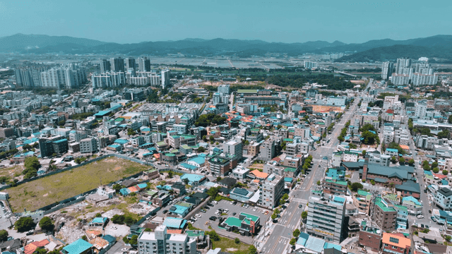 Aerial view of a vibrant cityscape