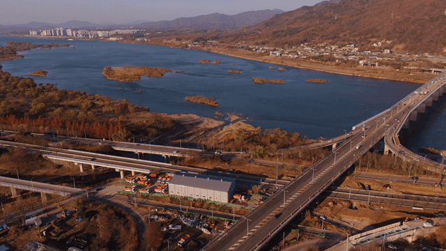River and bridge road scenery