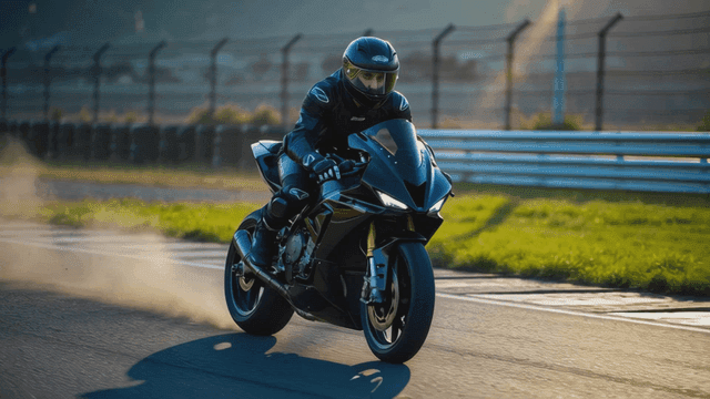 Motorcyclist racing on a track