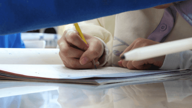 Child studying with guidance