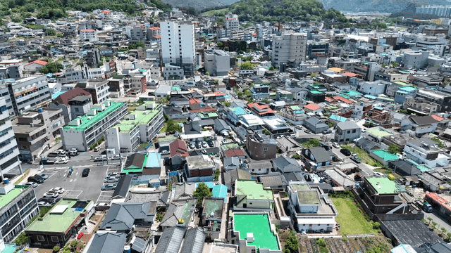 Aerial view of a vibrant urban area