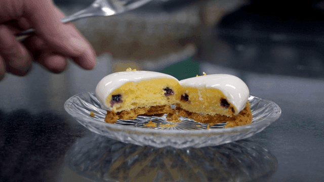 Glossy white glazed dessert