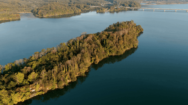 고요한 강으로 둘러싸인 푸른 섬