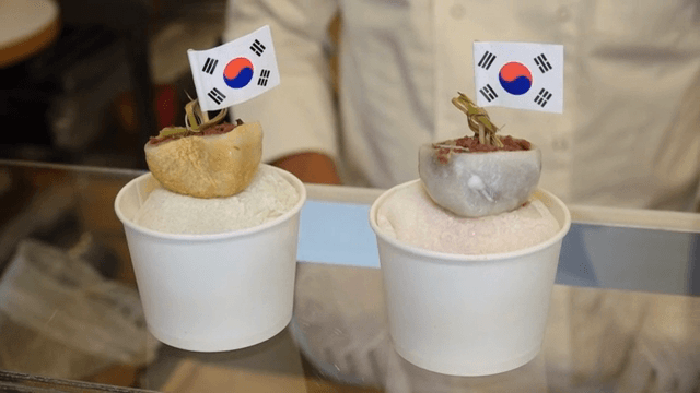 Mochi dessert with a Korean flag