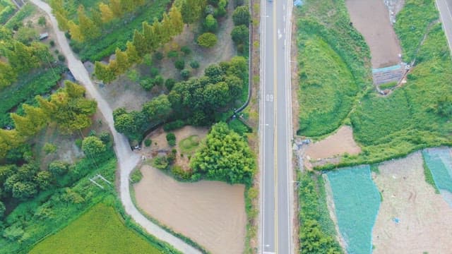 View of a rural road and fields