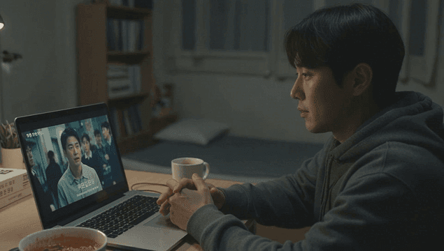 A man watching a video on a laptop