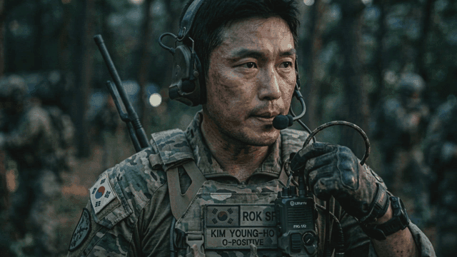 Soldier communicating in forest