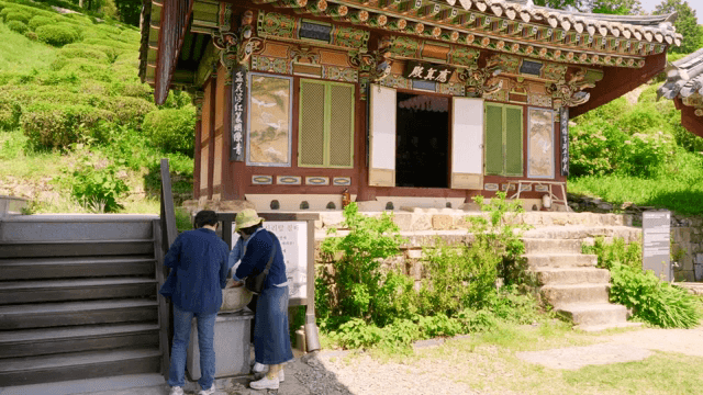 Visitors at a traditional Korean temple