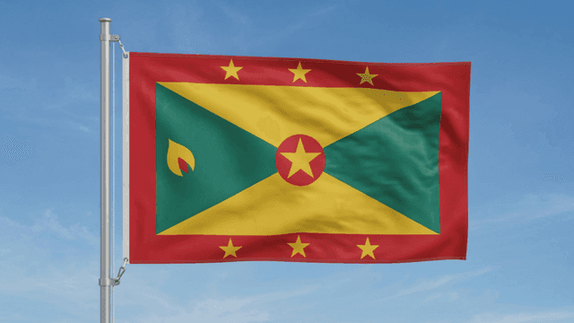 Grenada flag fluttering against clear sky