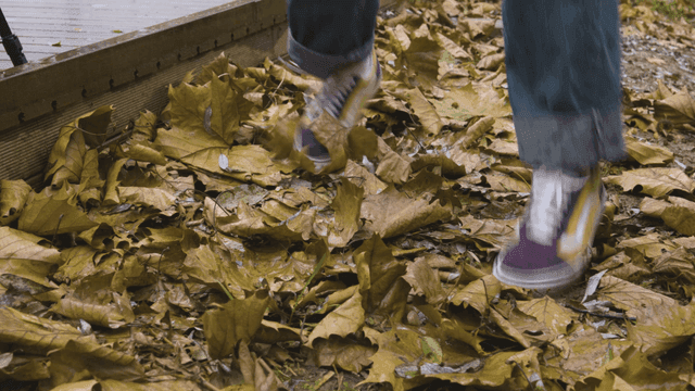 Person running on autumn leaves