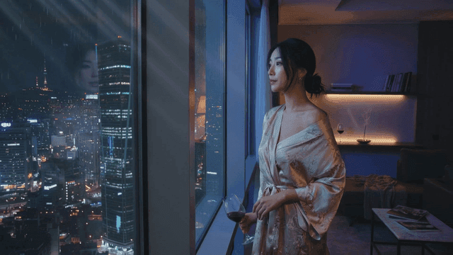 Woman looking at city night view