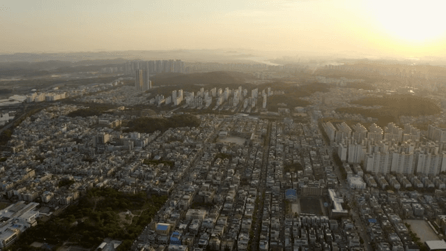 Vast city view at sunset