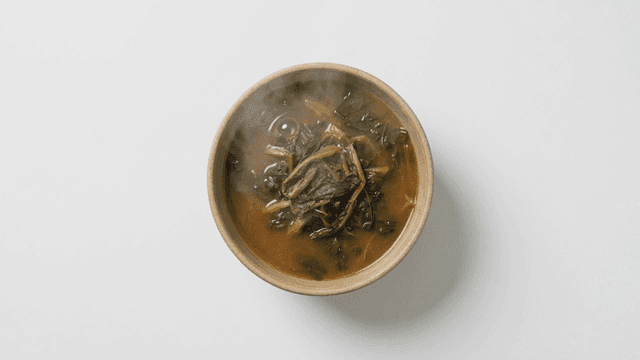 Steaming bowl of dried radish greens soybean paste soup