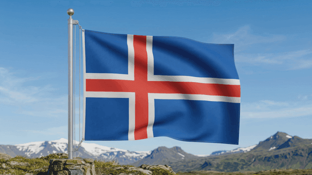 Icelandic flag fluttering under clear sky