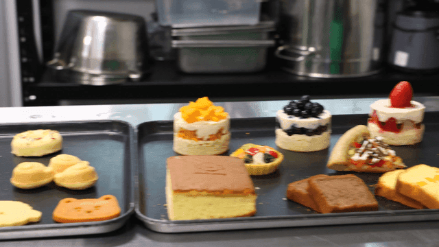 Various desserts displayed on trays
