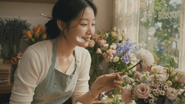 Woman arranging flowers at flower shop