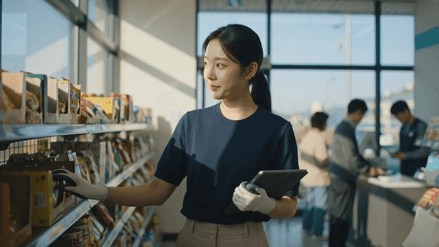 Woman organizing products in store