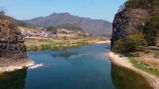 Tranquil river flowing through a mountain