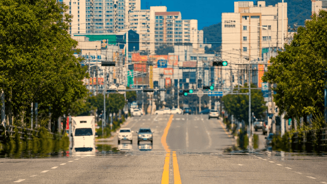 Hot city roads with heat haze