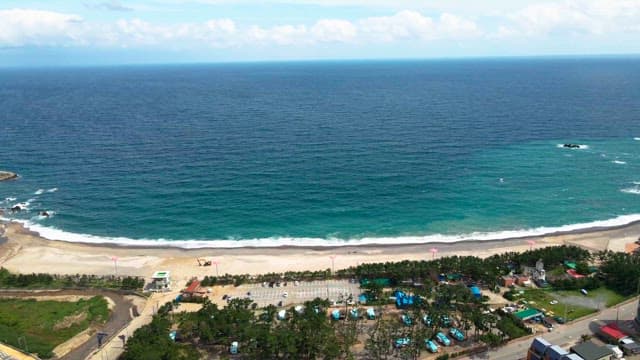 Coastal town with a sandy beach