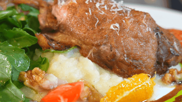 Golden brown roasted duck confit