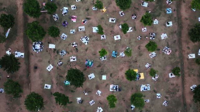 경치 좋은 공원에서 피크닉을 즐기는 사람들
