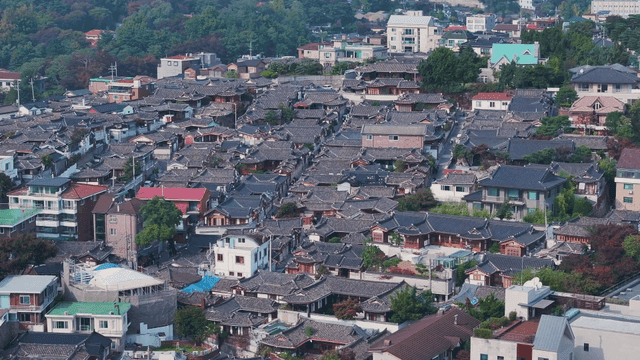 Traditional Korean houses in a village landscape