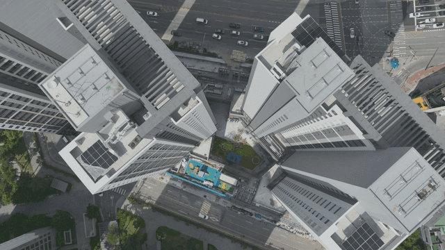Tall buildings and surrounding landscape